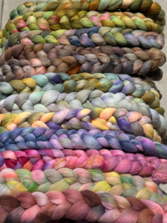 Hand dyed merino roving -various colors- spinning, felting and weaving fiber (made to order)